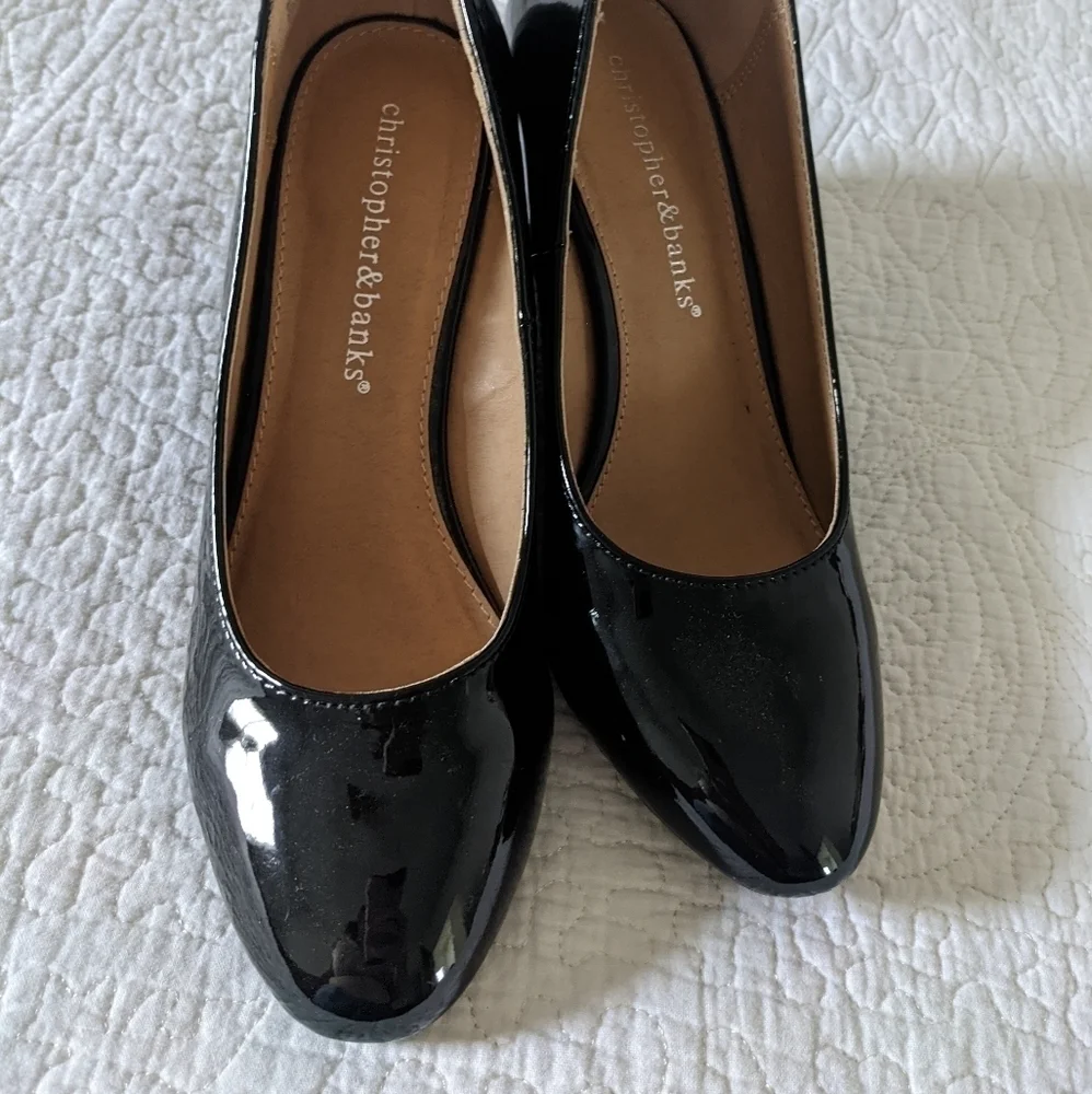 CHRISTOPHER and Banks Black Patent Leather Wedge Shoes 6.5 Pumps